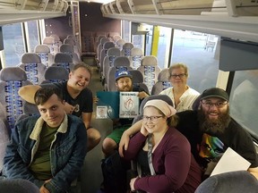 Protesters hold a sit-in on an STC bus in the Saskatoon Bus Depot. (Jack Hicks / Facebook) ORG XMIT: rB0unZaNMg_cv3MZ0VI0
