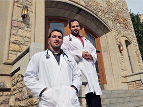 Brett Plouffe and Josh Butcher (right) were medical students and University of Saskatchewan athletes in 2014