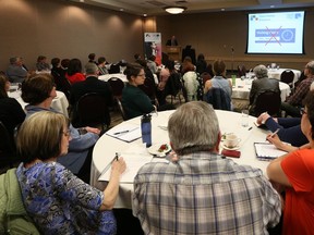 More than 60 people attended the Health Quality Council public meeting at TCU Place in Saskatoon on May 16, 2017.