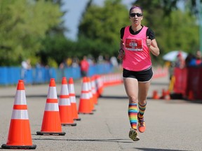 Erin Gardiner, pictured here in last year's race, won this year's marathon with a time of 3:01:44.