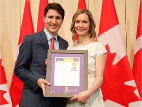 Saskatoon teacher Andrea Regier is presented with a national award for teaching excellence by Prime Minister Justin Trudeau in Ottawa on May 3rd, 2017. (Supplied/Photo courtesy of Melissa Wood, NATIONAL Public Relations)