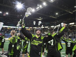 The Saskatchewan Rush, saluting the crowd after a recent win over the Toronto Rock, get a bye during the first week of National Lacrosse League playoffs.