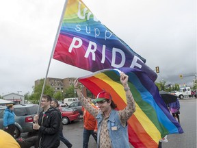 Eric Shearer, who has been to 14 years of Pride Parade stands in line to march downtown in celebration of the Saskatoon Pride Parade in Saskatoon, SK on Saturday, June 24, 2017.