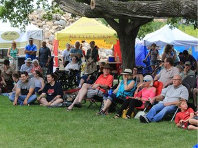 People listen to the performance of the Toon Town Big Band at the PotashCorp Club Jazz Free Stage in Friendship Park, Friday, June 24, 2016.