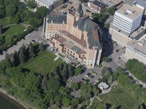 The SaskTel Saskatchewan Jazz Festival is moving its free stage to Kiwanis Park just north of the Delta Bessborough Hotel, seen at bottom right in this May 2016 Saskatoon aerial photo.