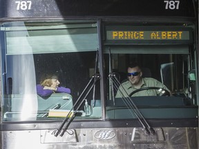 Bus driver Jon Kullman drives the last bus to leave the Saskatchewan Transportation Company's downtown Saskatoon depot. The provincial government has closed STC as a money-saving measure after 71 years of service, Wednesday, May 31, 2017.