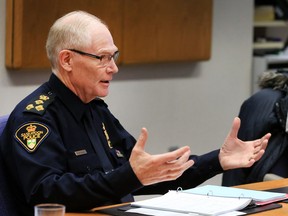 SASKATOON,SK-- November 17/2016 news 1118 police board  ----- Police Chief Clive Weighill, left, and board member Carolanne Inglis-McQuay during a meeting of the Police Board of Commissioners at city hall, Thursday, November 17, 2016.  (GREG PENDER/STAR PHOENIX)