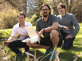 Sean Maw, left, Matthew Dunn and Connor Theoret are involved in a program to inspire indigenous youth to consider a career in engineering. Photo by Daniel Hallen/University of Saskatchewan