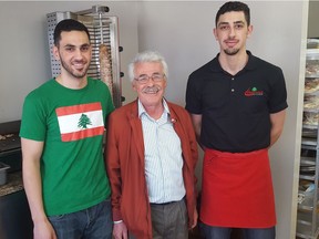 Taha Jomha, owner Najib Jomha and Rabih Jomha at the Lebanese Kitchen on Broadway Avenue. (Photo by John Grainger)