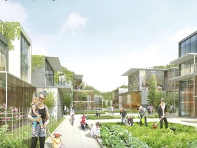 This rendering shows plans for a sustainable, solar-powered community being proposed for southeast Saskatoon by Vancouver-based Arbutus Properties. (Arubutus Properties)