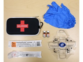 A naloxone kit is pictured in Saskatoon on June 14, 2017.