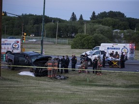 Noel LaBrash, who was driving the white truck, says he is lucky to be alive after the stolen black truck collided with his vehicle at "well over" 100 kilometres per hour.