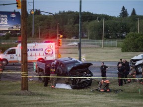 Saskatoon police, Saskatoon Fire and MD Ambulance responded on June 19, 2017 to a fatal collision at Airport Drive and Circle Drive (Saskatoon StarPhoenix/Liam Richards)