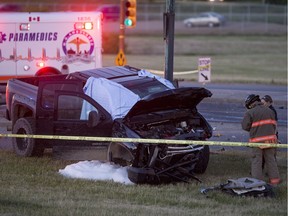 Saskatoon police, Saskatoon Fire and MD Ambulance responded on June 19, 2017 to a fatal collision at Airport Drive and Circle Drive (Saskatoon StarPhoenix/Liam Richards)