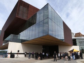 A crowd gathered on June 26, 2017 outside the Remai Modern Art Gallery of Saskatchewan to hear the announcement of its opening date: Oct. 21, 2017