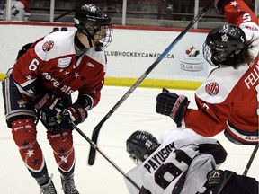 Former Saskatoon minor hockey player Ben Verrall, left, shown here playing for the Moose Jaw Generals, is headed to Toronto to play for the York Lions.