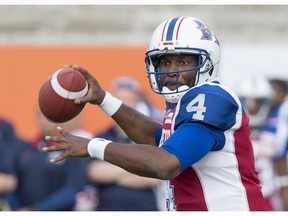 Darian Durant Montreal Alouettes quarterback Darian Durant fires a pass as they face the Saskatchewan Roughriders during first quarter CFL football action in Montreal on Thursday, June 22, 2017.