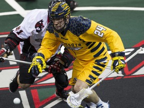 Jordan MacIntosh (24) and the Georgia Swarm are gunning for a first-ever National Lacrosse League championship at the Saskatchewan Rush's expense.