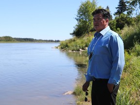 FSIN Chief Bobby Cameron on the bank of the North Saskatchewan River near Prince Albert, five days after a Husky Energy Inc. pipeline spilled 225,000 litres of crude into the waterway.