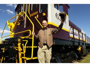 Bill Rafoss stands aboard a recently restored 1957 Canadian Pacific American Locomotive Company engine at the Saskatchewan Railway Museum located on the highway to Pike Lake west of Saskatoon.