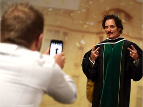 Kim Coates poses for his photos in the green room backstage at TCU Place after receiving his honorary doctor of letters in Saskatoon on June 6, 2017. (Michelle Berg / Saskatoon StarPhoenix)