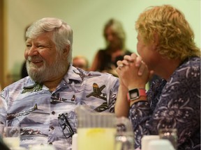 Brian Poncelet and Sonia Poncelet share a laugh during the ISC Century Family Farm award ceremony at the Western Development Museum in Saskatoon on June 7, 2017.