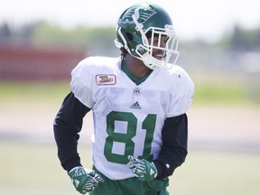 Bakari Grant (81), along with Antwane Grant (71), are trying to make a name for themselves on the CFL's Saskatchewan Roughriders.