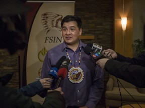 Chief of the Federation of Sovereign Indigenous Nations speaks with reporters following the delivery of the provincial budget in March of 2017. Now, his executive is calling on all levels of government for a needs-based approach to education funding as a way to improve First Nation, Metis and Inuit Graduation Rates in the province.