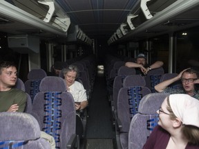 Protesters on-board the last STC bus from Regina to Saskatoon, a few hours before they were arrested and subsequently released without charges.
