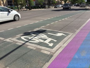 The City of Saskatoon announced on Wednesday, June 7, it has made some changes to the downtown bike lanes pilot project, including the removal of the ban on turning right on a red light at some intersections and more clear markings and signs reminding motorists to look out for cyclists.