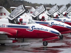 After a brief hiatus, the Snowbirds are schedule to be back on the air show circuit starting this weekend at the event in Dundurn. But they still have to get one final clearance from observers who regulate air show performances in North America. (Ashley Fraser/Postmedia Network)