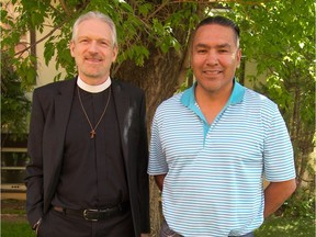 The Very Rev. Scott Pittendrigh, Dean of St. John's Anglican Cathedral and Lyndon Linklater, an educator with the Office of the Treaty Commissioner will have leading roles in the National Aboriginal Day Prayer Service being held at St. John's Cathedral on Sunday, June 18. (Photo by Darlene Polachic)