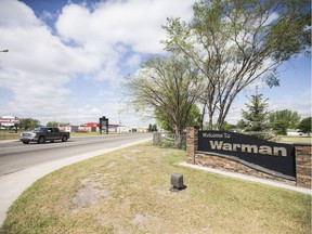 The sign near the entrance to the city of Warman is shown in Warman, SK on June 9, 2017.