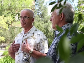 Lou Van de Vorst and Allan Kerpan spoke to Saskatoon city council Wednesday to gain support for a memorial in a park for victims of drunk driving in Saskatchewan.(MICHELLE BERG/Saskatoon StarPhoenix)