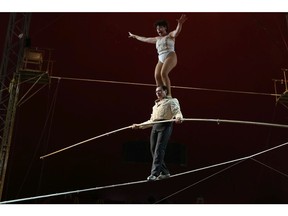 The Guerrero Duo High Wire act at the Royal Canadian Family Circus SPECTAC! at the Wyant Group Raceway in Saskatoon on July 3, 2017. Michelle Berg, Saskatoon StarPhoenix