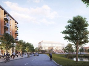 This artist's rendering shows part of Dream Development's Brighton Village concept that was considered by Saskatoon city council at a public hearing meeting on Wednesday, July 26, 2017. (City of Saskatoon)