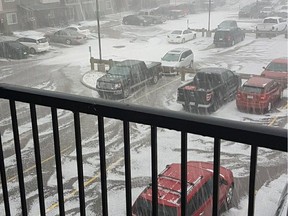 Hail pelts vehicles in Saskatoon's Montgomery neighbourhood on July 10, 2017.