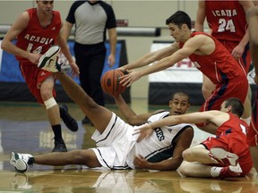 Nolan Brudehl, shown during his 5-on-5 days with the U of S Huskies, has made a smooth transition to 3-on-3 basketball.