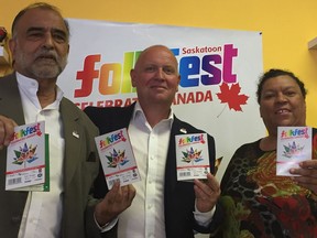 Dr. Jay Kalra (vice-president), Neil Irvine (president) and Terri Rau (executive director) previewed the changes in store for Saskatoon's Folkfest this year.