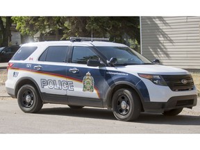 A Saskatoon Police vehicle parked out on the street.