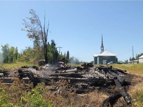 The remains of what was once the Parish Hall in Cumberland House, Sask. A fire on July 1, 2017 destroyed a parish hall that stood in a northern Saskatchewan community since the 1890s. (THE CANADIAN PRESS/Veronica Favel)