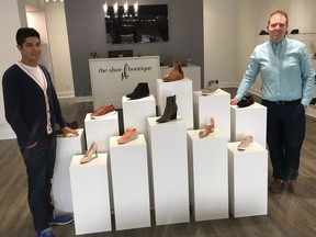Emmanuel Pineda (left) and Ben Quattrini offer the latest trends in footwear at The Shoe Boutique.