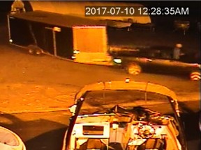 A surveillance photo of a pickup truck that was used to steal a trailer and five snowmobiles from a motor-sport business located south of Saskatoon. (Photo courtesy Saskatoon RCMP)