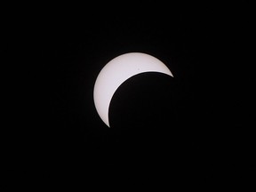The partial eclipse as shown in this photo from the American Astronomical Society is the most similar to what will be visible in Saskatoon on Monday, according to U of S astronomer Stan Shadick.