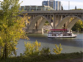 The Prairie Lily riverboat cruises the South Saskatchewan surrounded by fall colours, Tuesday, September 13, 2016.