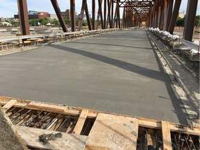 The new concrete deck of Saskatoon's replacement Traffic Bridge has been poured, Monday June 26, 2017.
