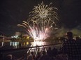 A Large crowd watches the fireworks display on River landing during the fireworks festival in Saskatoon, September 2, 2017.