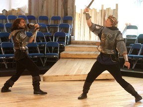 SASKATOON, SK - July 4, 2017 - Rob van Meenen as Richard III and Greg Ochitwa as Richmond act out a fight scene from Richard III during a media call at Shakespeare on the Saskatchewan in Saskatoon on July 4 2017. (Michelle Berg / Saskatoon StarPhoenix)
Michelle Berg, Saskatoon StarPhoenix