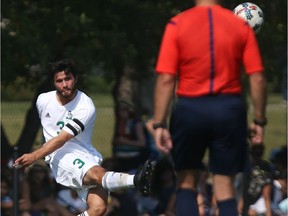 Jacob Powell of the University of Saskatchewan Huskies competes against Mount Royal on Thursday.