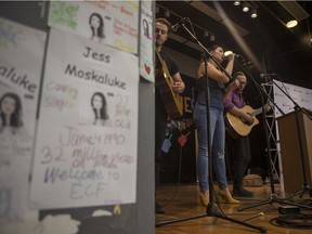 Country artist Jess Moskaluke performs at Ecole Canadienne Francaise during an announcement for the school's win of a $10,000 grant through MusiCounts' Band Aid Program in Saskatoon.